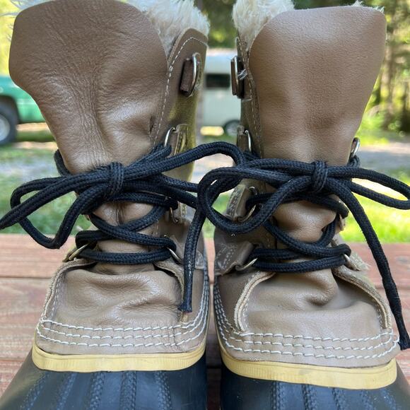 Vintage Sorel Manitou Duck Boots 7 Tan Black Wool Lined Canada Winter Snow Boots - Picture 10 of 16